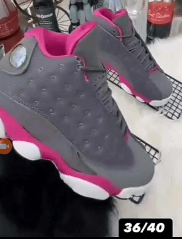 Style airJordan 13 pour les baskets gris et rose 