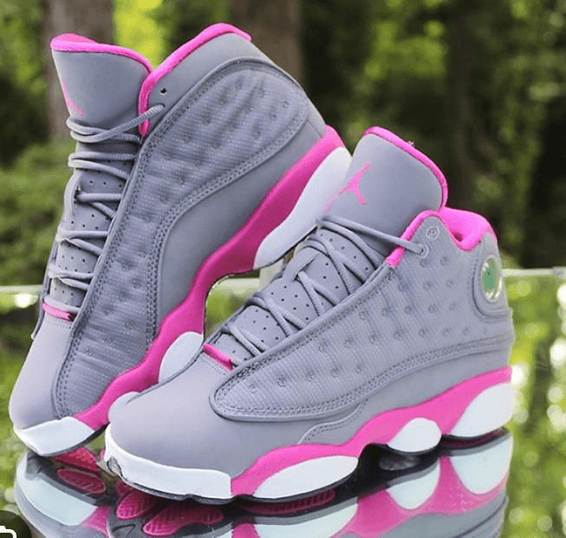 Style airJordan 13 pour les baskets gris et rose 